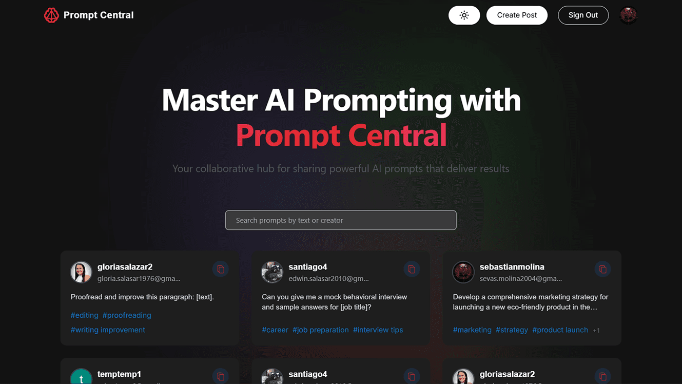 Prompt Central — Web application & AI prompts